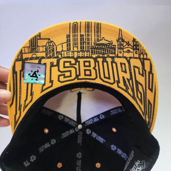 Top Level Baseball Cap Pittsburgh Black And Yellow Snapback Flat Brim - Picture 6 of 7